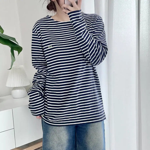 [BUNJANG] Lacoste Navy Striped Long Sleeve T-Shirt / 라코스테 네이비 단가라 긴팔티 [ L ]