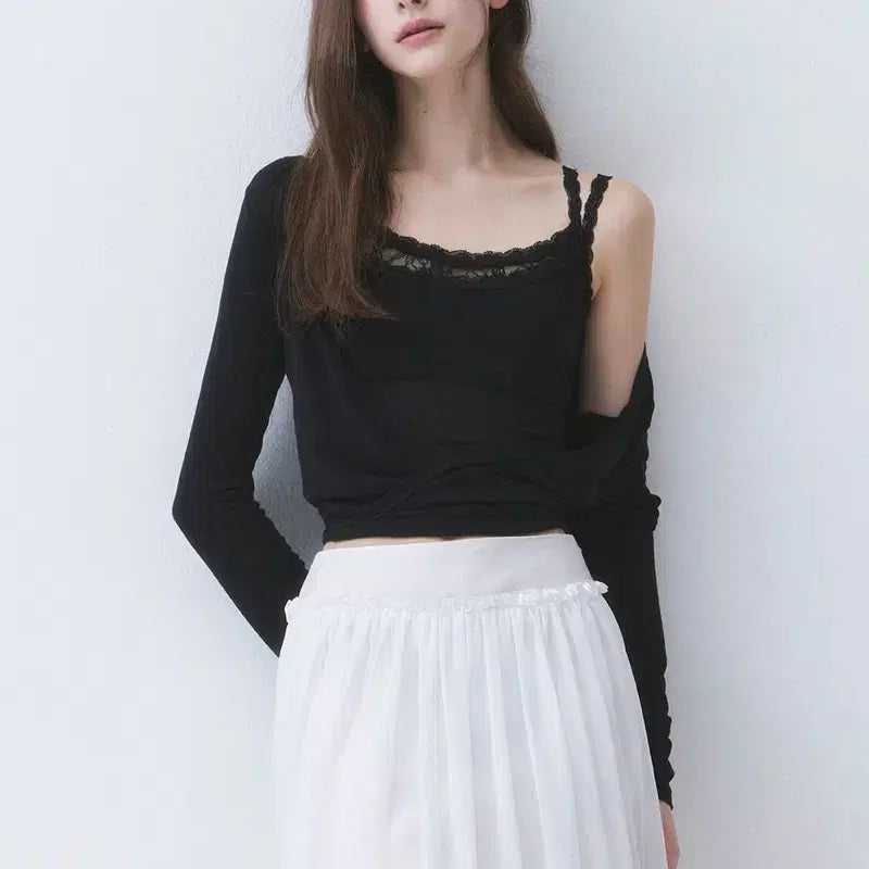 [BUNJANG] Dirtys Airy 3 Layer Lace Wrap Top (Black) / 더티스 AIRY 3 LAYER LACE WRAP TOP (BLACK)