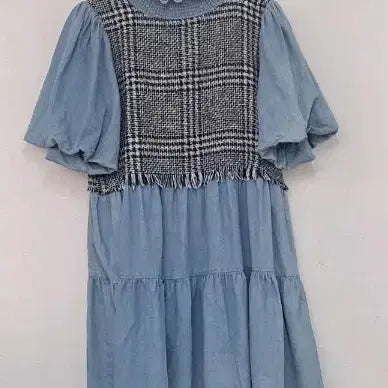 [BUNJANG] Zara Mixed Check Denim Dress / 자라 데님 체크 패턴 믹스 원피스