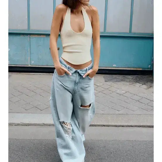 [BUNJANG] Zara Light Blue Washed Wide Leg Jeans / 자라 데님
