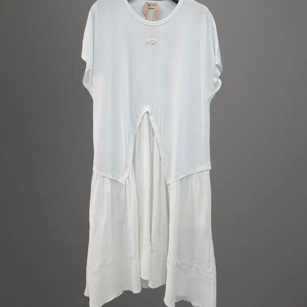 [BUNJANG] N°21 White Layered Short Sleeve Dress Size 42 / 넘버21 화이트 레이어드 원피스예요 42