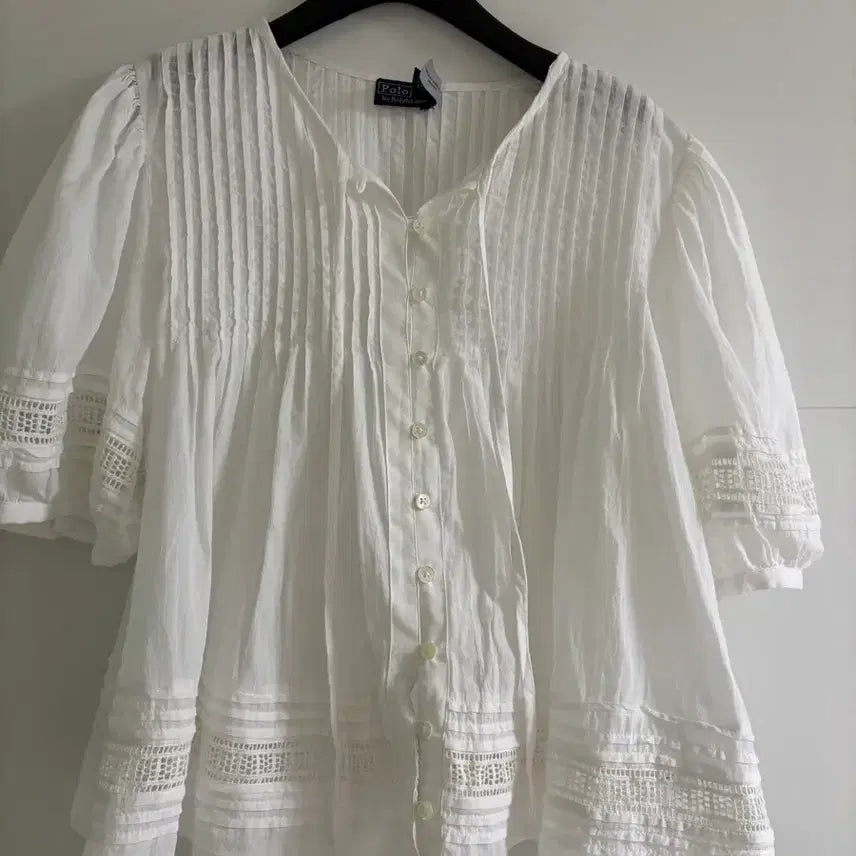 [BUNJANG] Polo Ralph Lauren Eyelet Cotton Voile Blouse - Size S / 폴로 랄프로렌 아일렛 블라우스