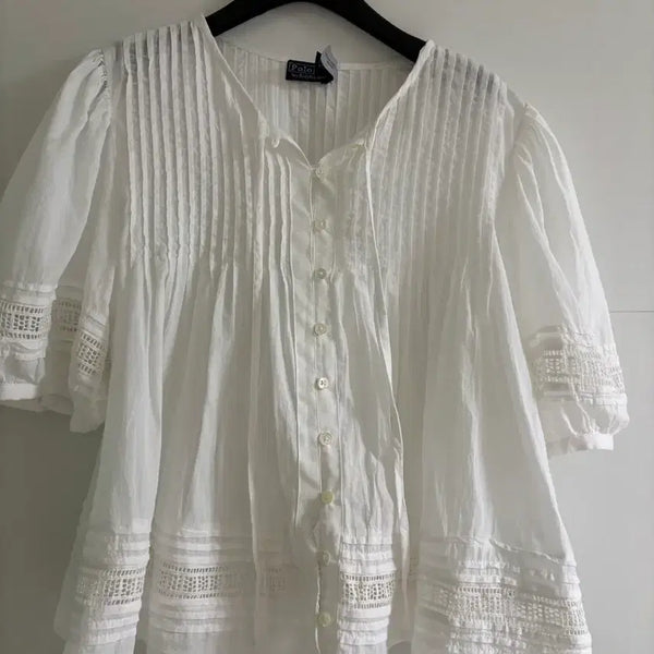 [BUNJANG] Polo Ralph Lauren Eyelet Cotton Voile Blouse - Size S / 폴로 랄프로렌 아일렛 블라우스