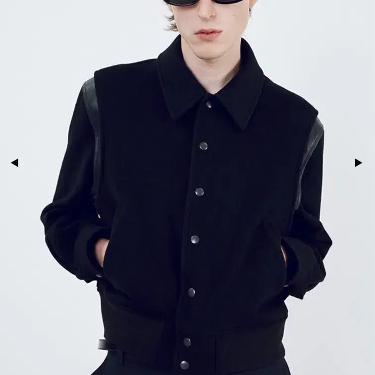 [BUNJANG] Tonywack Leather Trimming Crop Bomber Jacket Black / 급처) 토니웩 레더 트리밍 크롭 봄버 자켓 블랙