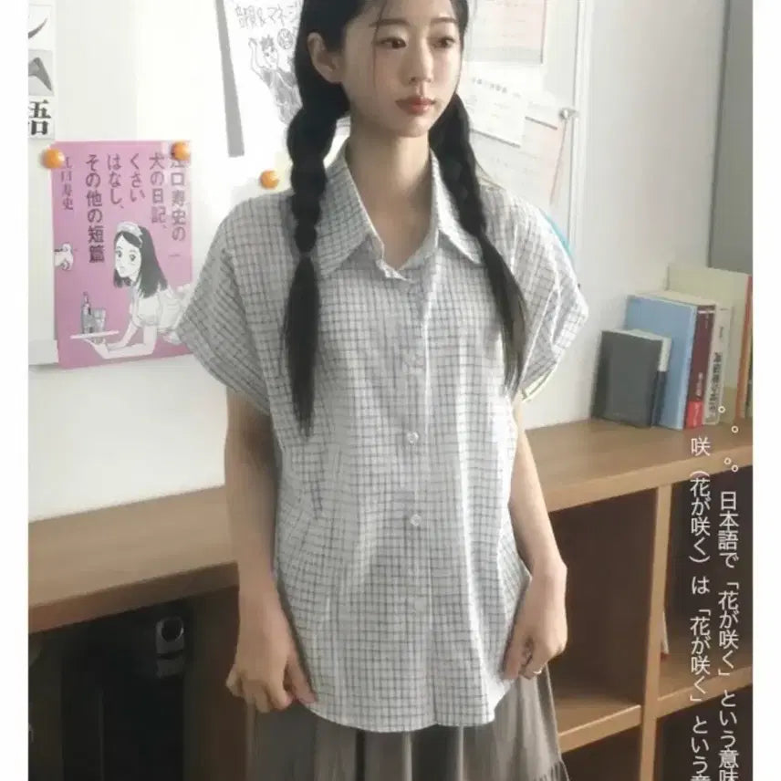 [BUNJANG] Sheer Check Short Sleeve Shirt White / 실루 체크 반팔 셔츠 화이트