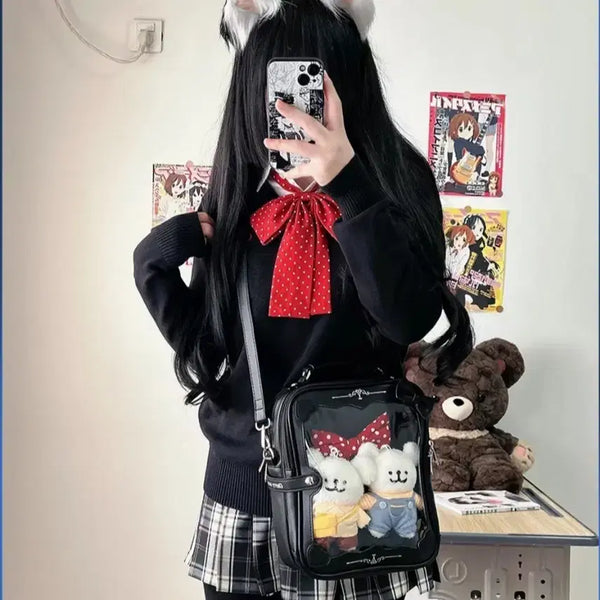 [BUNJANG] Black Ribbon Ita Bag Crossbody Backpack / 양지뢰 블랙 리본 이타백 크로스백 백팩 가방