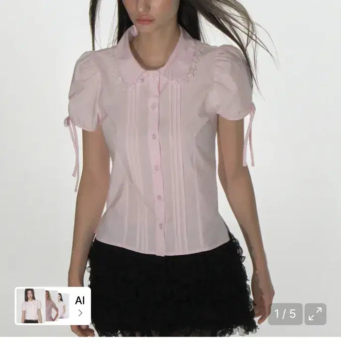 [BUNJANG] Crank Pintuck Lace Collar Blouse - Pink / 크랭크 핀턱 레이스 카라 블라우스_핑크