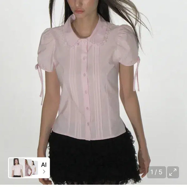 [BUNJANG] Crank Pintuck Lace Collar Blouse - Pink / 크랭크 핀턱 레이스 카라 블라우스_핑크