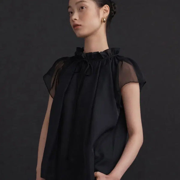 [BUNJANG] GANISONG Pure Glossy Ribbon Blouse Black / 가니송 퓨어 글로시 리본 블라우스 블랙
