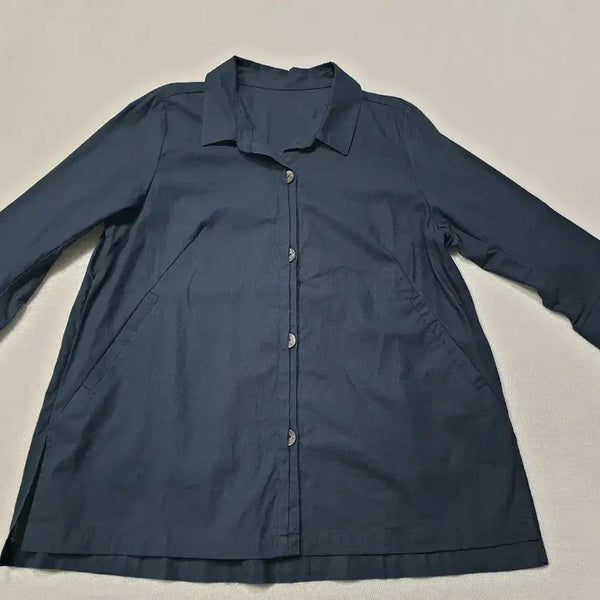 [BUNJANG] KM Linen Blend Navy Shirt Jacket (Women's 95-100) / 케이엠 린넨혼방 네이비색 셔츠형 자켓 77 여성95~100