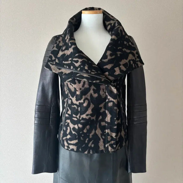 [BUNJANG] Diane von Furstenberg Wool Leather Combination Jacket / [정품] DVF 다이앤 본 퍼스텐버그 울 가죽 콤비 자켓