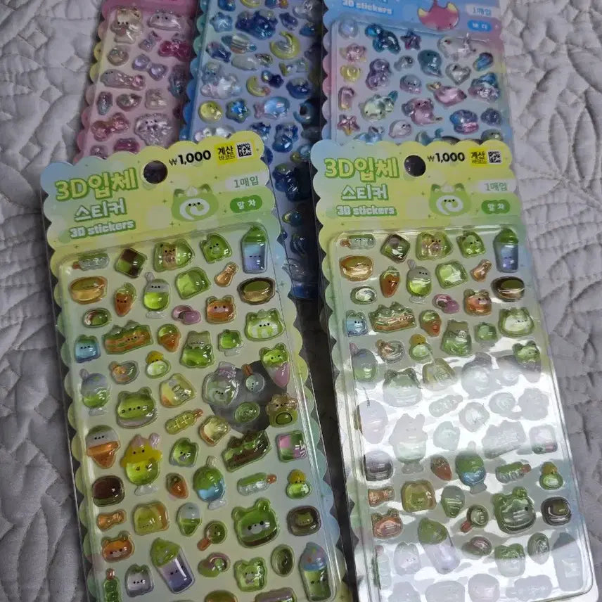 [BUNJANG] Daiso 3D Stickers (4 Types: Space, Matcha, Ribbon, Ocean) & Tamagotchi Stamp Set / 다이소 3d 입체 스티커 4종 우주 말차 리본 바다, 다마고치 도장 2종, 사물 키스컷