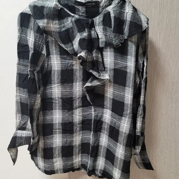 [BUNJANG] Boni Alex Black Check 8-Sleeve Blouse / 보니 알렉스 검정체크 8부셔츠(55)