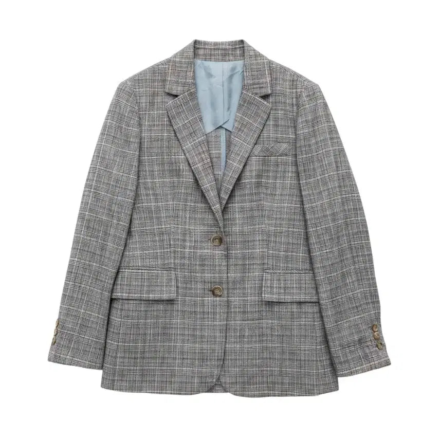 [BUNJANG] The Edge Women's Checkered Wool Suit Jacket / 여성66/ 더엣지 체크 마 정장 자켓