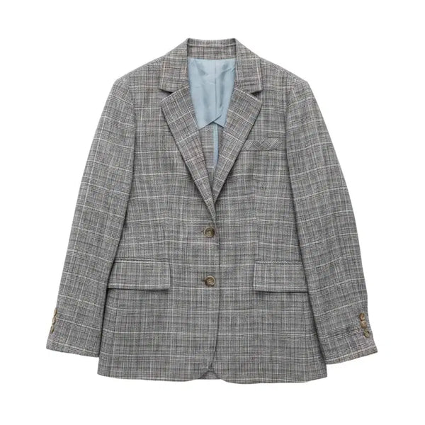 [BUNJANG] The Edge Women's Checkered Wool Suit Jacket / 여성66/ 더엣지 체크 마 정장 자켓