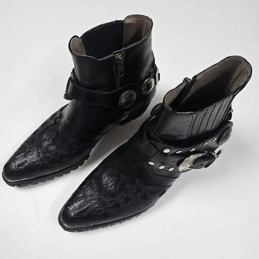 [BUNJANG] Handmade Black Crocodile & Cowhide Leather Men's Boots / 검정 악어&소가죽 수제 남성 부츠