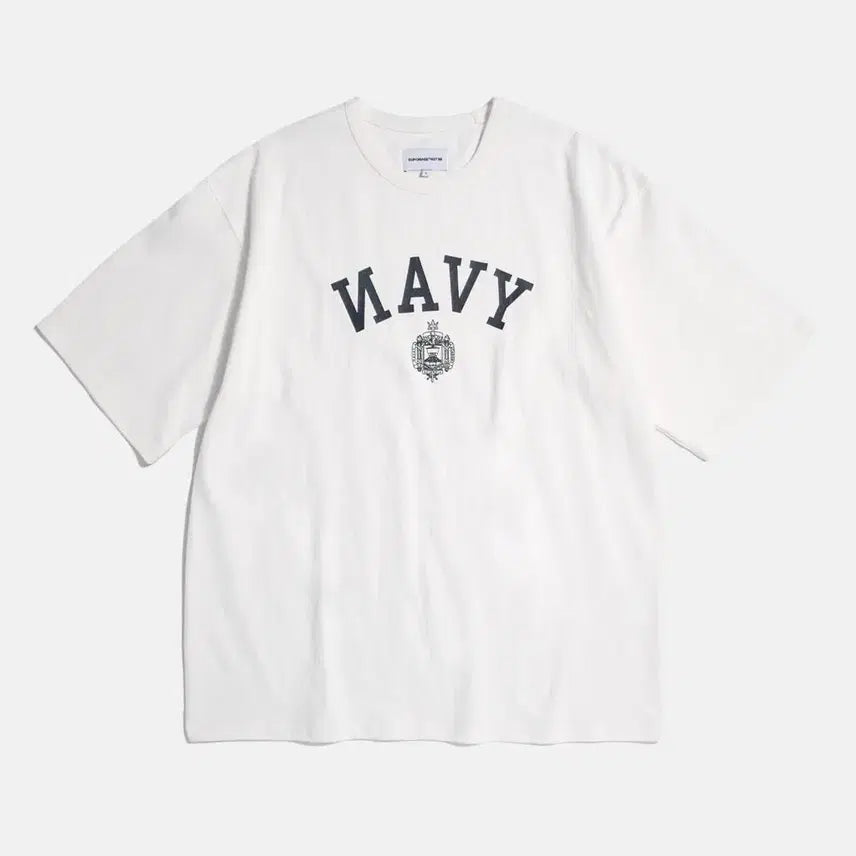 [BUNJANG] Espionage Navy Logo T-Shirt Off White / 에스피오나지 navy 로고 반팔티셔츠 S