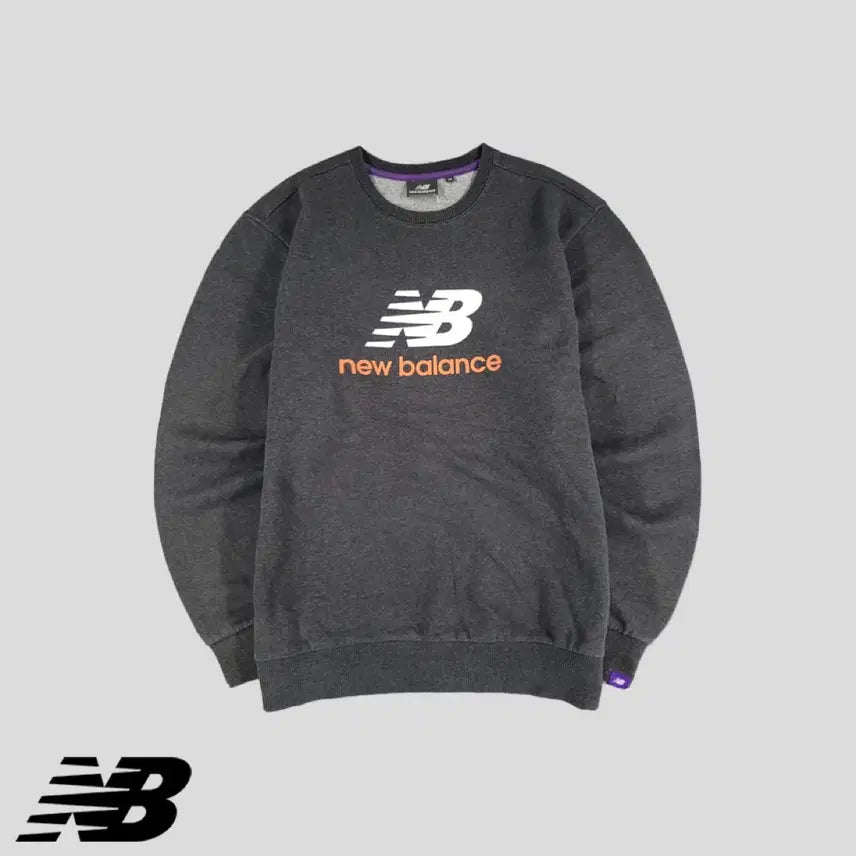 [BUNJANG] New Balance Charcoal Neon Orange Logo Big Printing Patch Cotton Blend Sweatshirt / 뉴발란스 차콜 네온오렌지 로고 빅프린팅 패치 코튼혼방 스웻 맨투맨 티셔츠