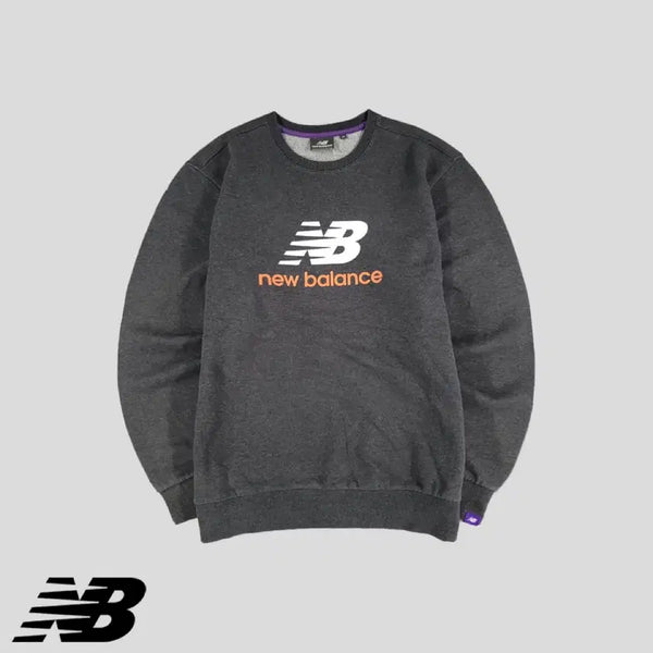 [BUNJANG] New Balance Charcoal Neon Orange Logo Big Printing Patch Cotton Blend Sweatshirt / 뉴발란스 차콜 네온오렌지 로고 빅프린팅 패치 코튼혼방 스웻 맨투맨 티셔츠
