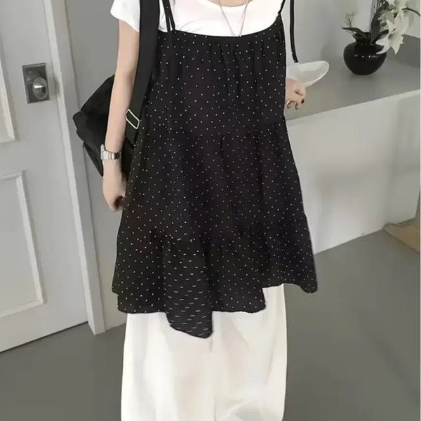 [BUNJANG] Black Dot Sleeveless Layered Dress / [미착용/새상품] 블랙 도트 나시 레이어드 원피스 데일리 무채색