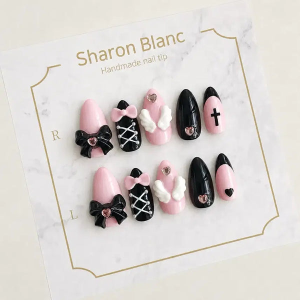 [BUNJANG] Sharon Blanc Angel Core Nail Tips Set - 15 Shapes / 핑크 스톤 엔젤코어 네일팁 / 15종 쉐입