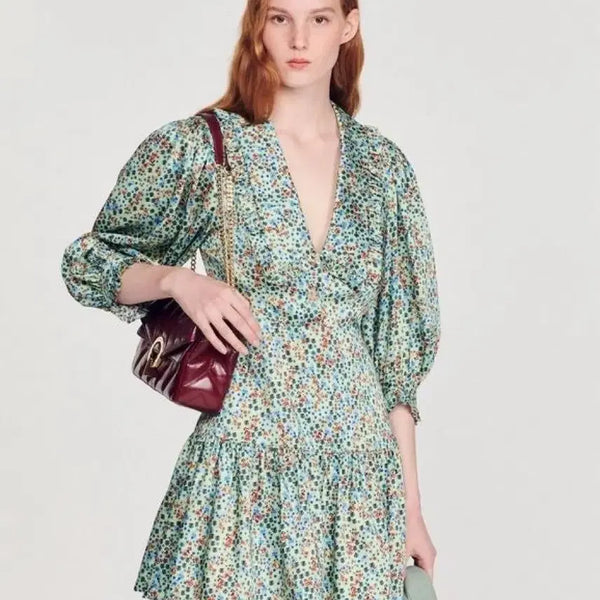 [BUNJANG] Sandro Floral Print Silk Dress / [새상품] 산드로 플로럴 프린트 실크 원피스(한소희 원피스)