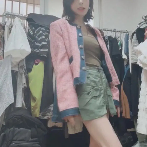 [BUNJANG] DEWL Denim Color-block Tweed Jacket / 듀엘재킷