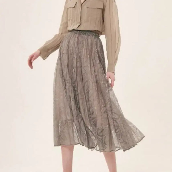 [BUNJANG] TIME Collection Lace Embroidered Pleated Skirt / [새상품] 한섬 타임 플리츠 스커트
