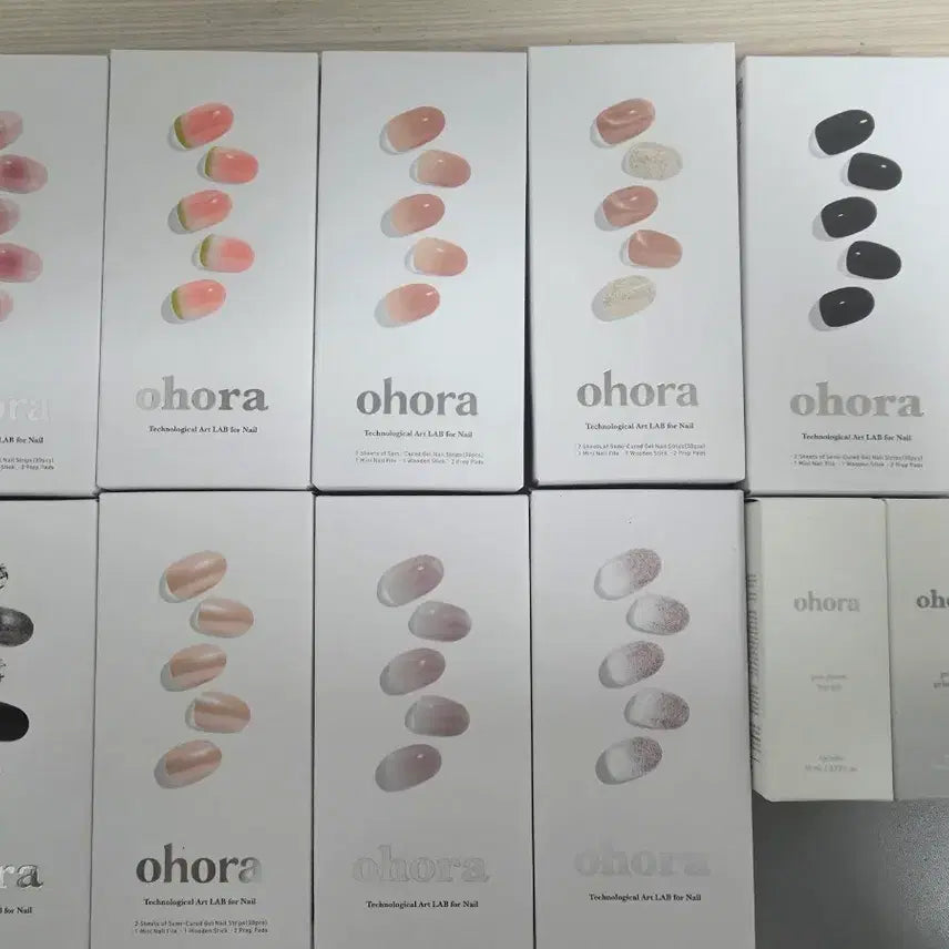 [BUNJANG] Ohora Nail Strips 9 Types + Primer + Top Gel Bundle Set (Sealed) / 미개봉 오호라 네일 스트립 9종+프라이머+탑겔 일괄