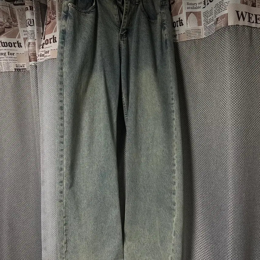 [BUNJANG] Trillion Biostone Washing Wide Denim Pants Beige Blue / 트릴리온 바이오스톤 워싱 와이드 데님 팬츠 베이지 블루