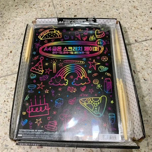 [BUNJANG] A4 Scratch Art Paper Set (Rainbow, Gold, Silver) / A4금은 스크래치 페이퍼 3종 세트