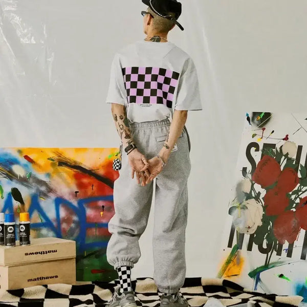 [BUNJANG] Gran Turismo Checkerboard Short Sleeve T-Shirt Grey M / 그란투리스모 발색 체커보드 반팔 티셔츠 그레이 M