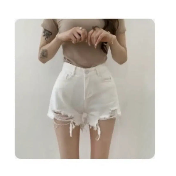 [BUNJANG] White Ripped Denim Shorts XS / 화이트 찢청 반바지 XS