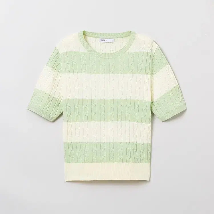 [BUNJANG] SPAO Cable Knit Short Sleeve Knit L Ivory/Mint / 스파오 케이블 반팔니트 급처해용