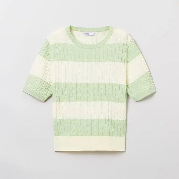 [BUNJANG] SPAO Cable Knit Short Sleeve Knit L Ivory/Mint / 스파오 케이블 반팔니트 급처해용