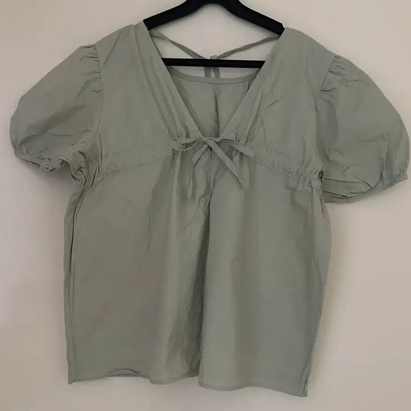 [BUNJANG] Mint Puff Blouse / 퍼프 블라우스