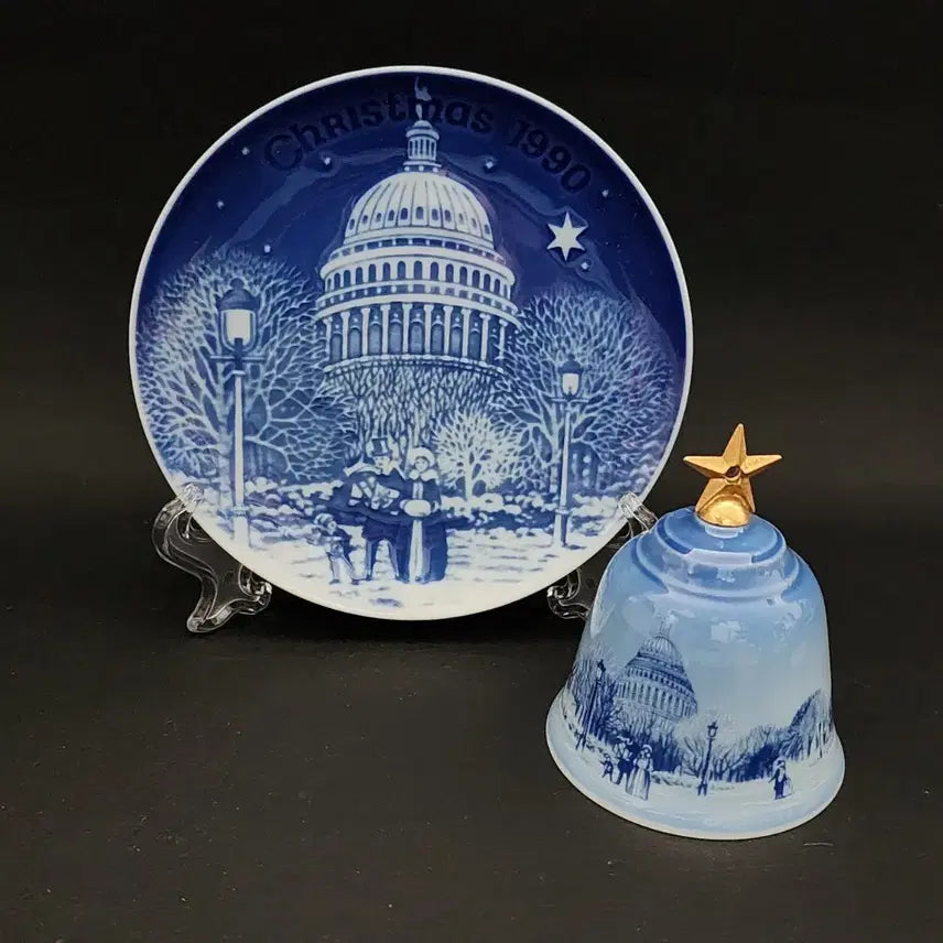 [BUNJANG] Bing & Grøndahl 1990 Christmas Plate & Bell Set / 덴마크 B&G(빙앤그랜달) 1990년 크리스마스 플레이트 & 벨 세트/장식품