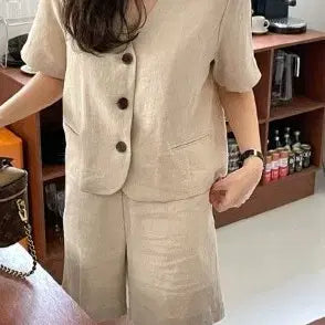 [BUNJANG] ST50 Beige Short-Sleeve Blazer and Shorts Set / ST50 베이지색 반팔 블레이저 반바지 세트