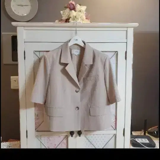 [BUNJANG] ON&ON Beige Short-Sleeve Jacket / 온앤온 베이지색 반팔 자켓/통통55-66