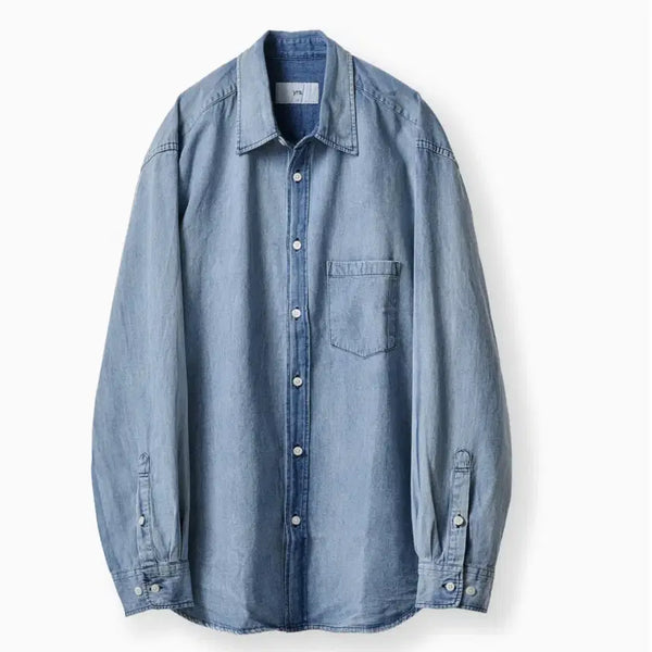 [BUNJANG] E's Good Year Classic Fit Bleach Denim Shirt / (M) 이얼즈어고 포이카 데님 셔츠 클래식핏 블리치 드 스노우