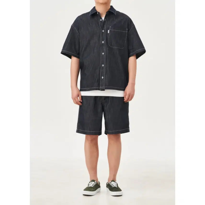 [BUNJANG] Plac Jeans Denim Shirt and Shorts Set XL / 플랙진 데님 셔츠 반바지 세트