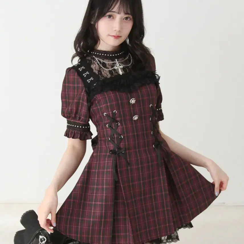 [BUNJANG] Dear My Love Cross Chain Choker Style Short Sleeve Dress / 디마럽 십자가 체인 초커 스타일 반팔 원피스 디어마이러브 지뢰계 양지뢰
