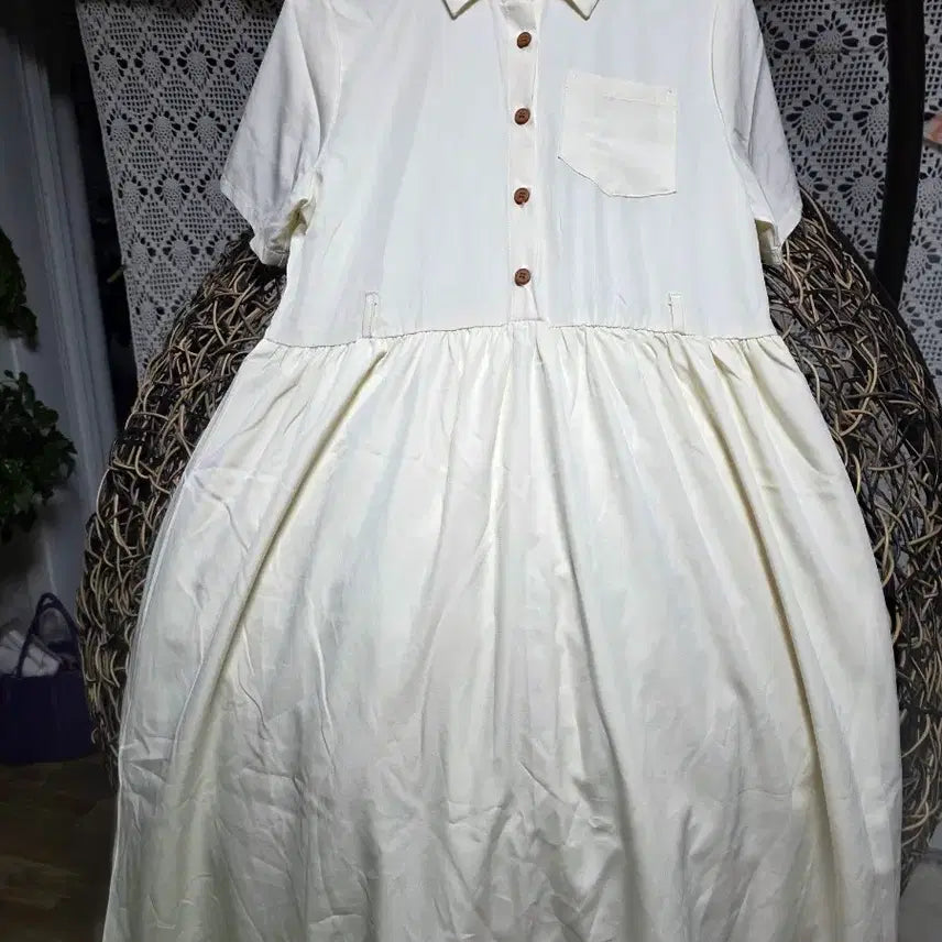 [BUNJANG] Cream Long-Sleeve Shirt Dress / 크림색 셔츠 원피스