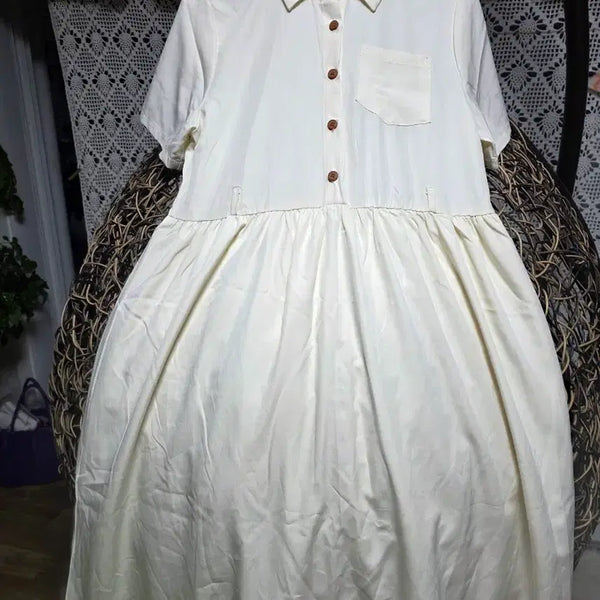 [BUNJANG] Cream Long-Sleeve Shirt Dress / 크림색 셔츠 원피스