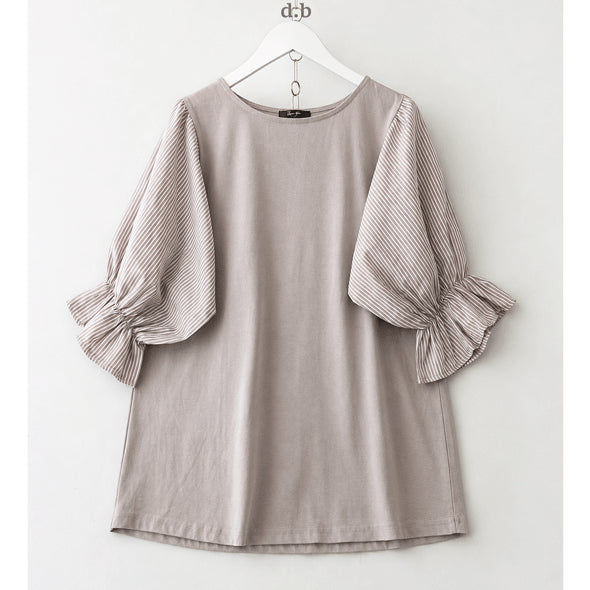 [BUNJANG] Reina Hoshi Imported Puff Sleeve Color-Block T-Blouse / Reina Hoshi 수입 퍼프소매 배색 티블라우스