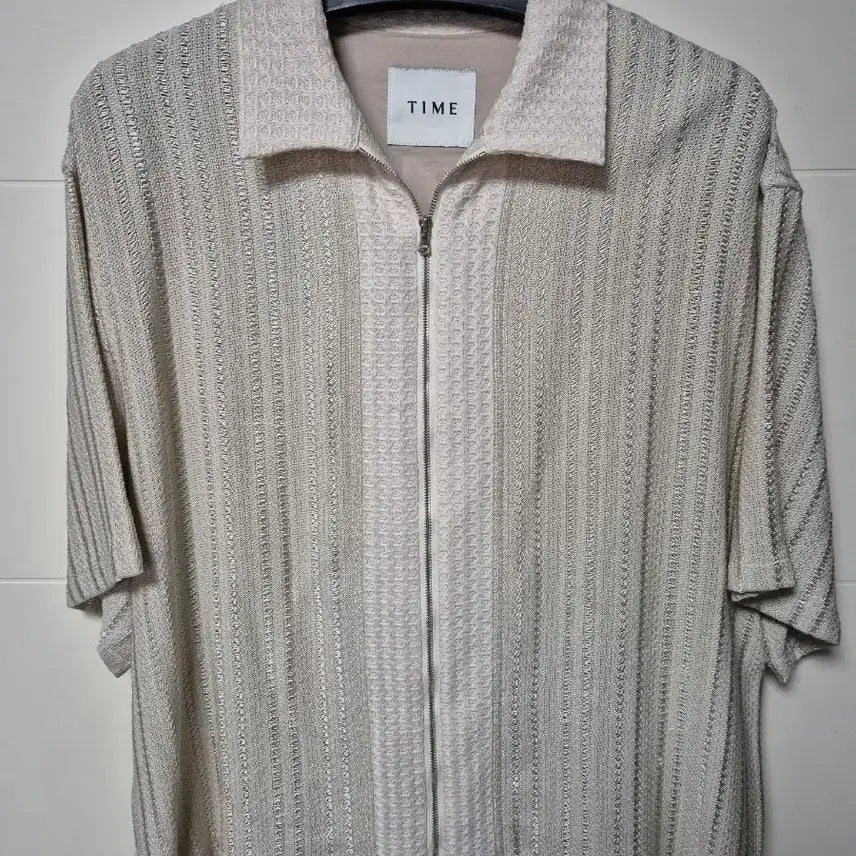 [BUNJANG] Time Homme Zip-Up Crochet Block Short-Sleeve Shirt / (95) 타임옴므 집업 크로셰 블록 반팔셔츠