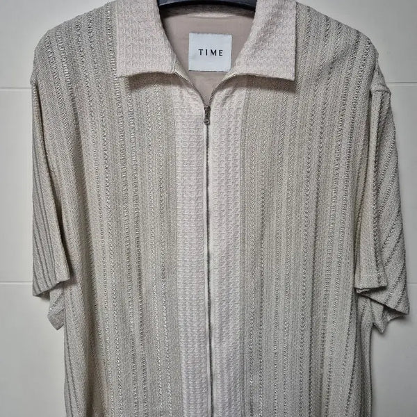 [BUNJANG] Time Homme Zip-Up Crochet Block Short-Sleeve Shirt / (95) 타임옴므 집업 크로셰 블록 반팔셔츠