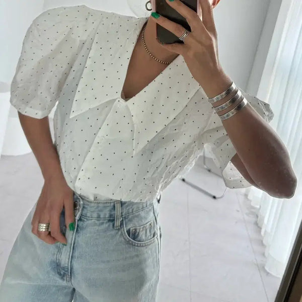[BUNJANG] Zandot Puff Sleeve Summer Blouse - White / 잔도트 퍼프 여름 블라우스 화이트1장