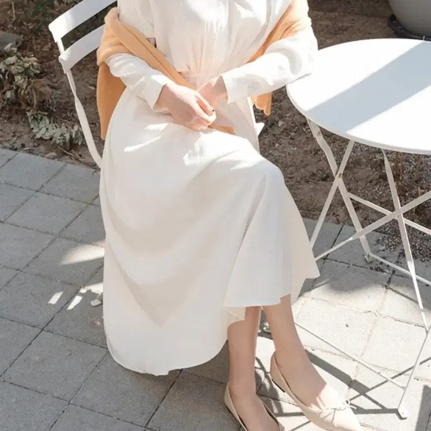 [BUNJANG] White Long Shirt Dress with Belted Waist / 카라셔츠 롱원피스 (한번입은)