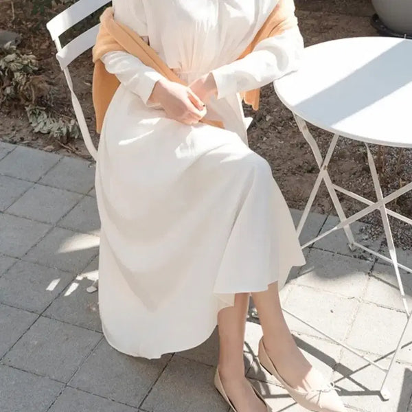 [BUNJANG] White Long Shirt Dress with Belted Waist / 카라셔츠 롱원피스 (한번입은)